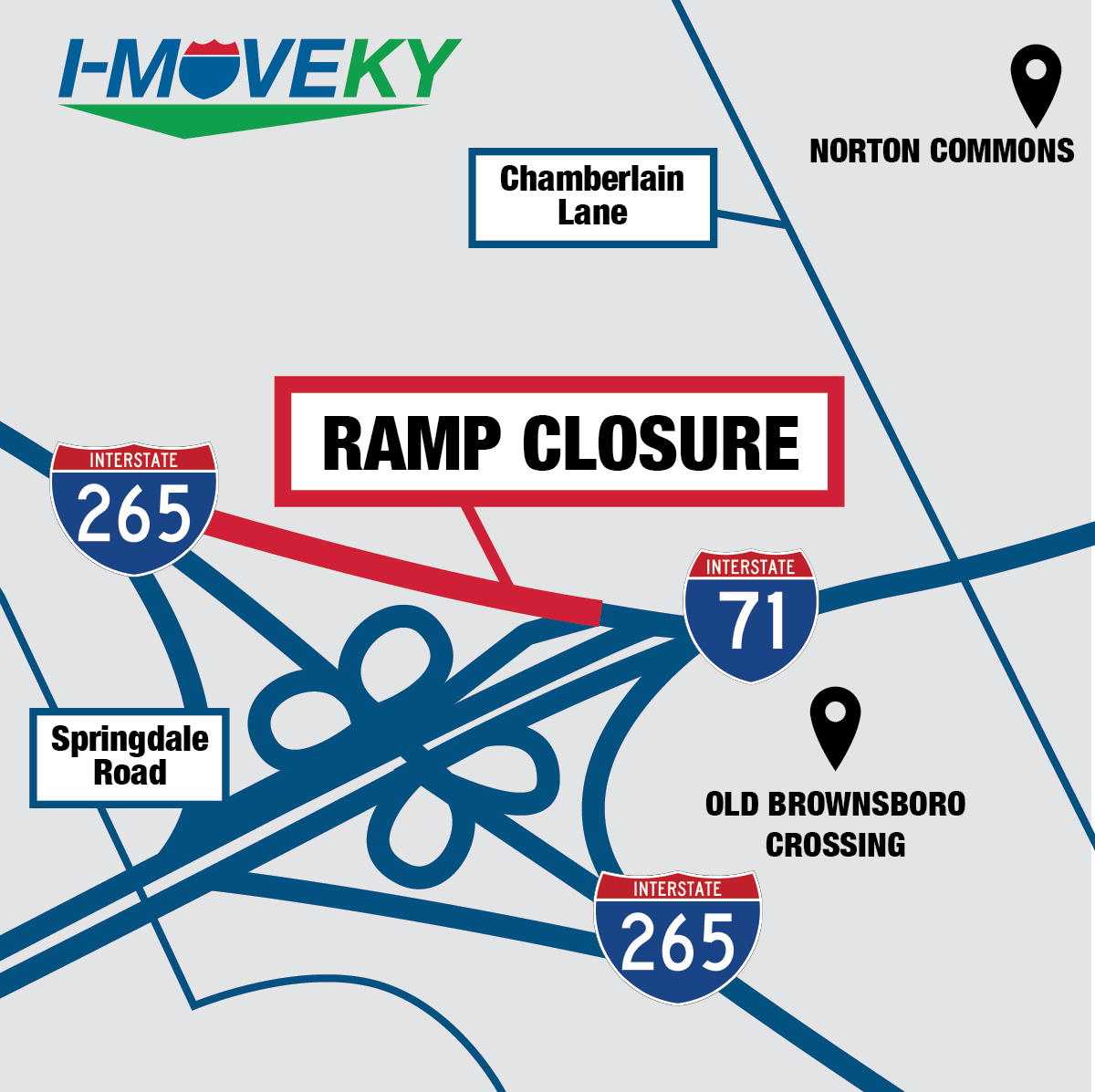 A map showing the ramp closure in red.